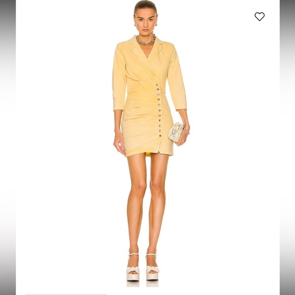 NWT Retrofete Willa Ruched Denim Mini Dress - Yellow - Picture 1 of 7